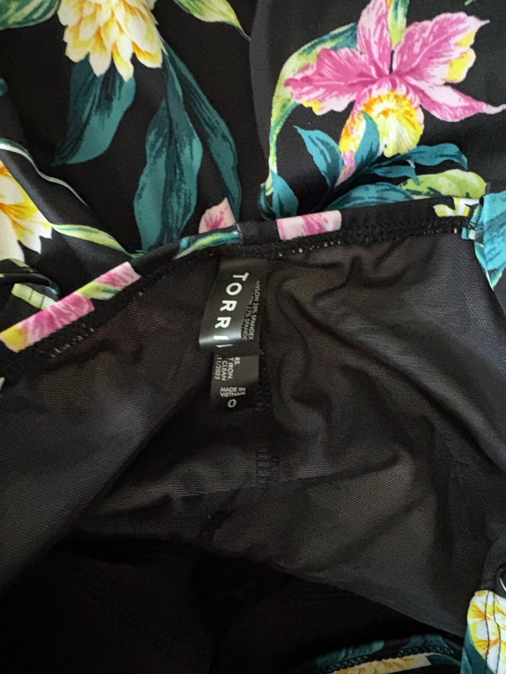 Black Floral A-Line swimsuit with Pink & Yellow Flowers - Picture 4 of 4